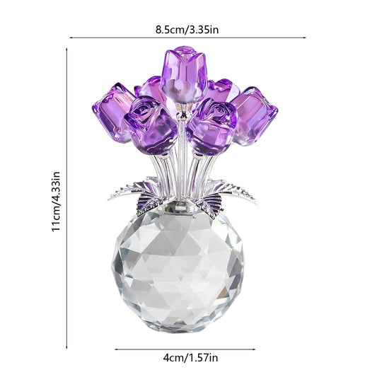Clear Roses Bouquet Figurines, Glass Rose Flowers with Round Vase, Transparent Bouquet for Home Birthday V1189-WXFWAL-20260319-01023