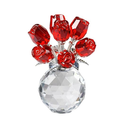Clear Roses Bouquet Figurines, Glass Rose Flowers with Round Vase, Transparent Bouquet for Home Birthday V1189-WXFWAL-20260319-01024
