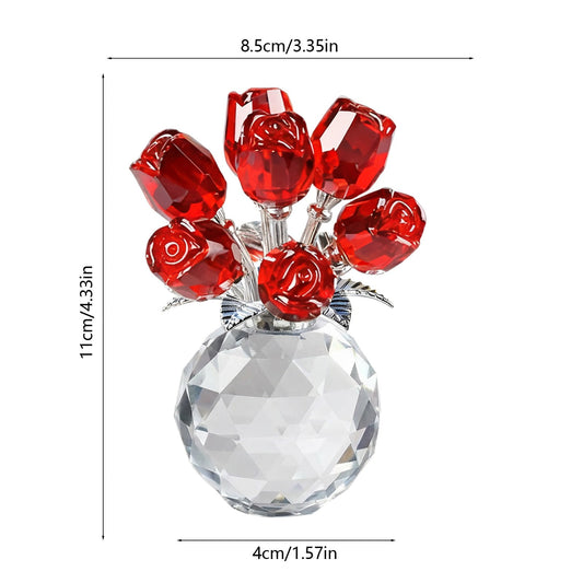 Clear Roses Bouquet Figurines, Glass Rose Flowers with Round Vase, Transparent Bouquet for Home Birthday V1189-WXFWAL-20260319-01024