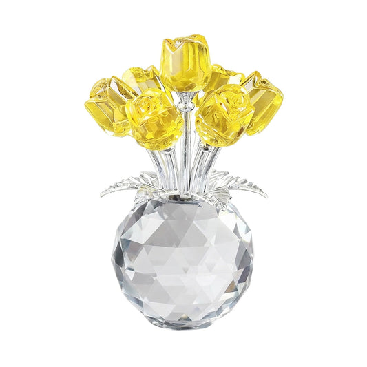 Clear Roses Bouquet Figurines, Glass Rose Flowers with Round Vase, Transparent Bouquet for Home Birthday V1189-WXFWAL-20260319-01025