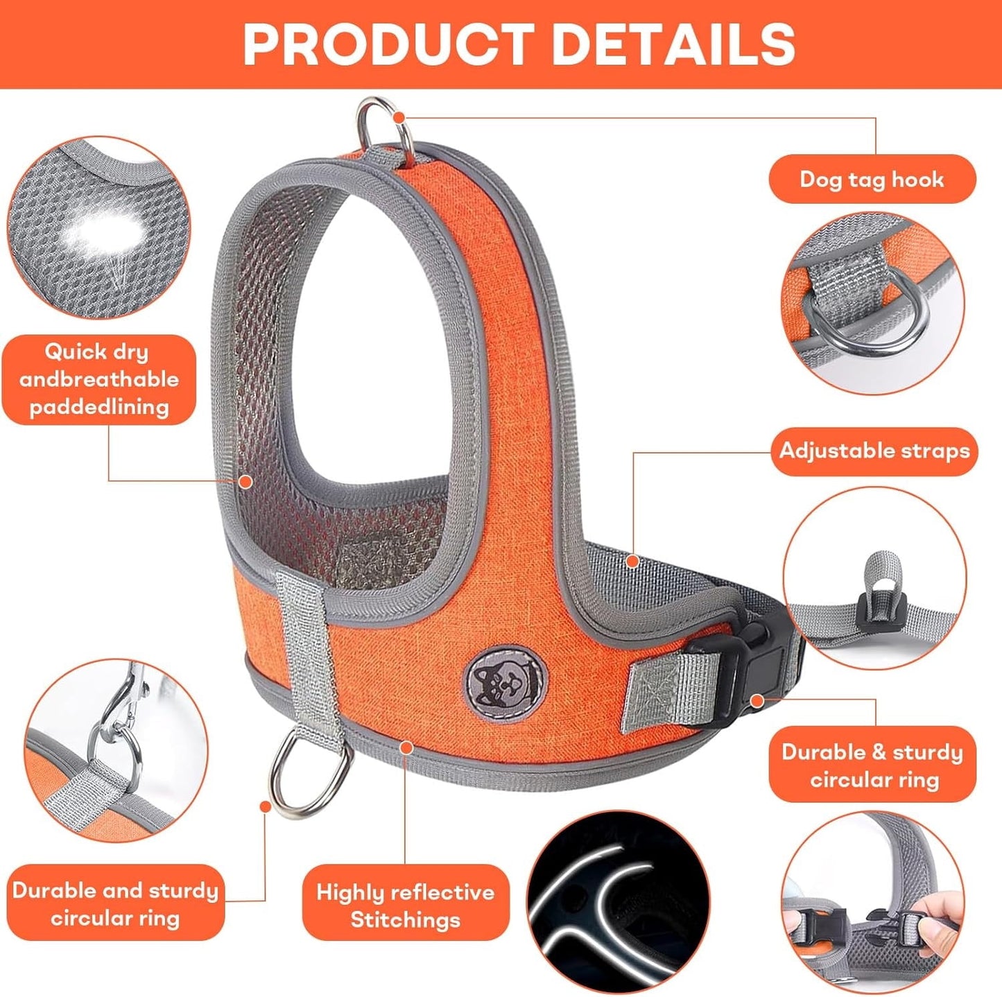 Dog Harness and Leash, No Pull Saddle Style Pet Harness, Breathable Mesh Adjustable Reflective Dog Vest, Dog V1189-WXFWAL-20260319-01027