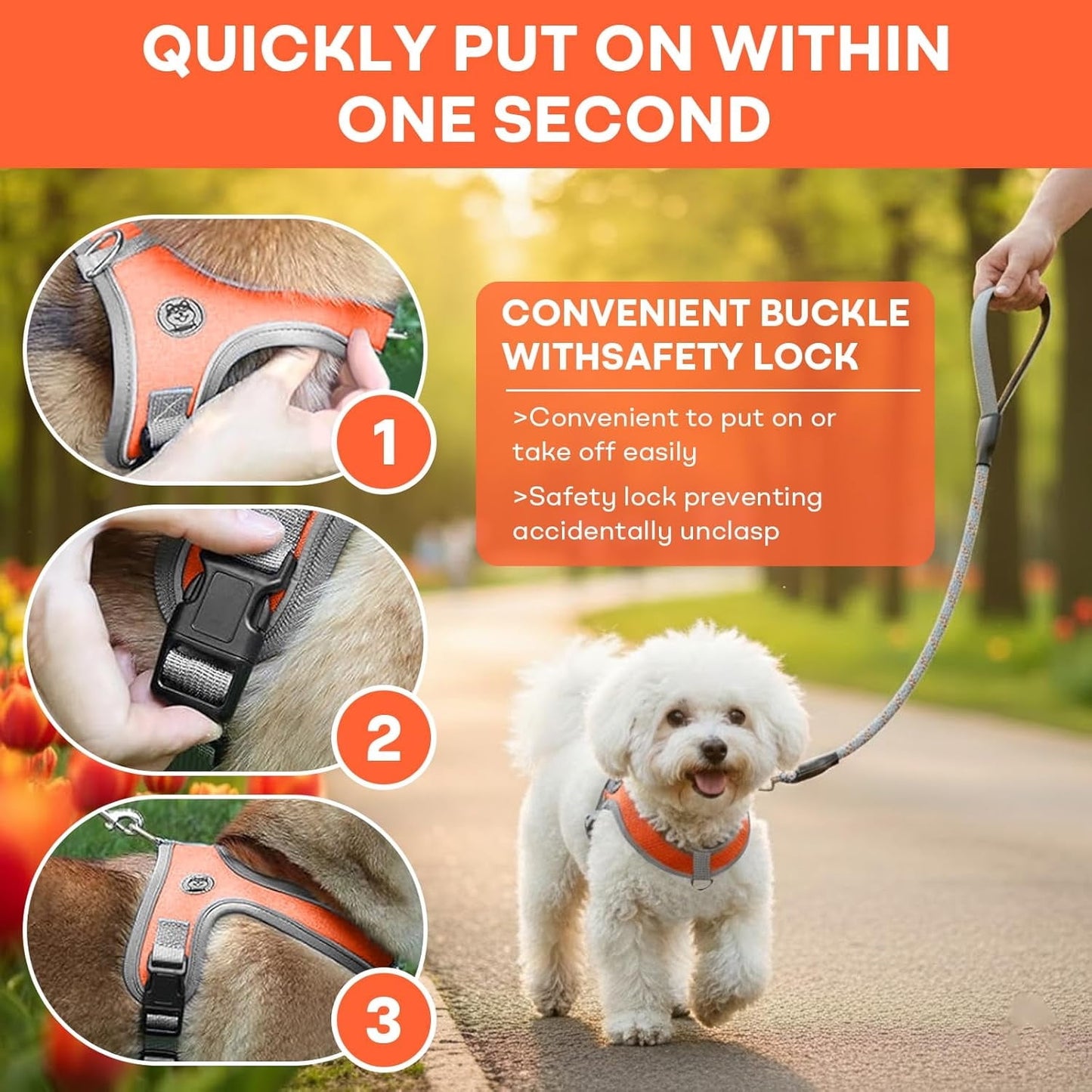Dog Harness and Leash, No Pull Saddle Style Pet Harness, Breathable Mesh Adjustable Reflective Dog Vest, Dog V1189-WXFWAL-20260319-01028