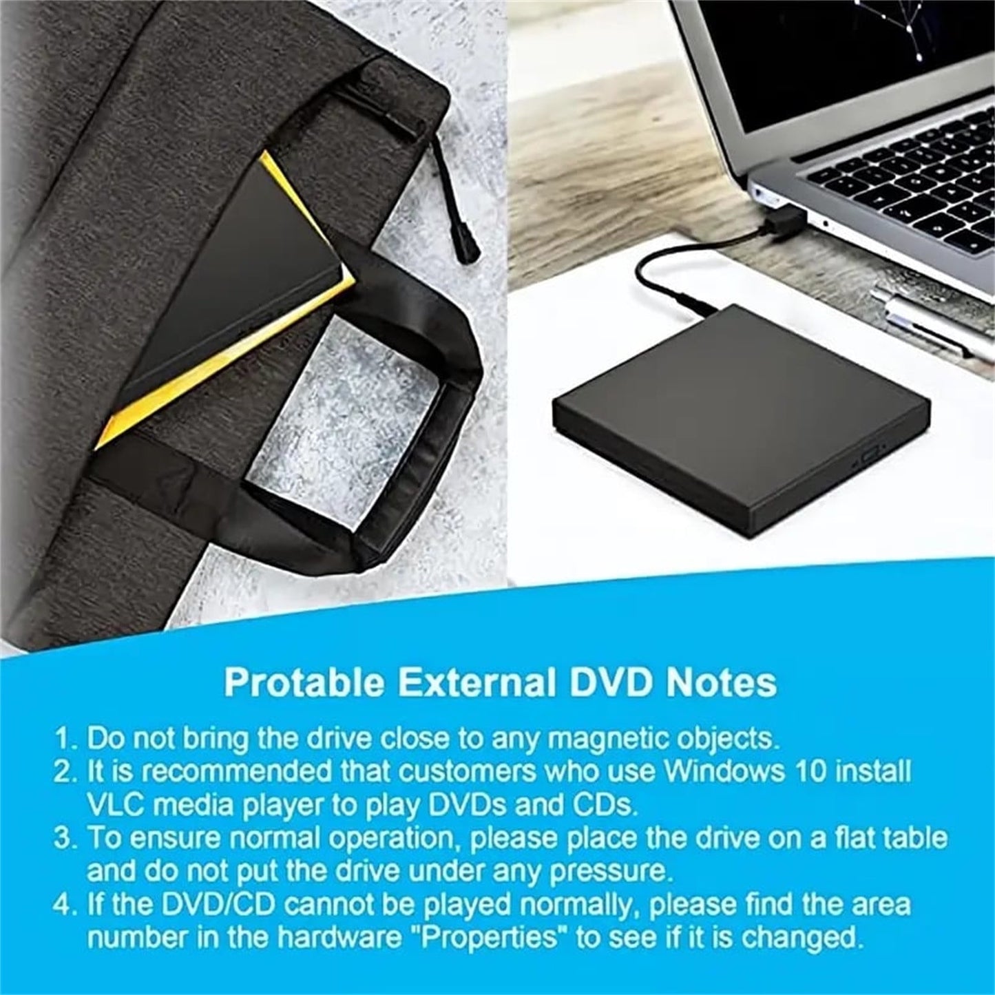 Portable External DVD Drive, USB 2.0 CD DVD Burner Writer Player, for Laptop Desktop PC Plug and Play, Travel V1189-WXFWAL-20260319-01060