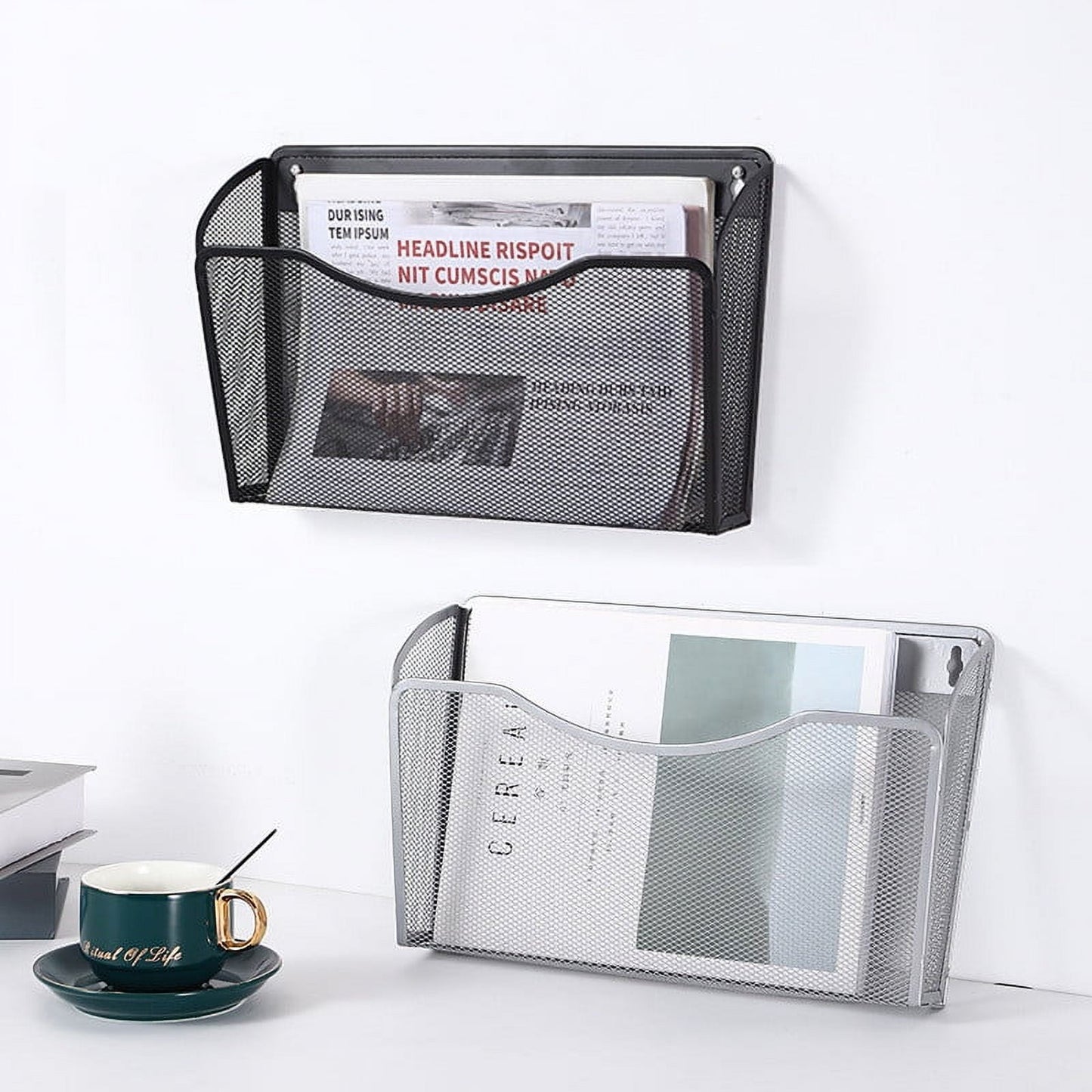 Tutuviw Wall Mount File Organizer Metal Letter Size, Black Silver V1189-WXFWAL-20260319-01072