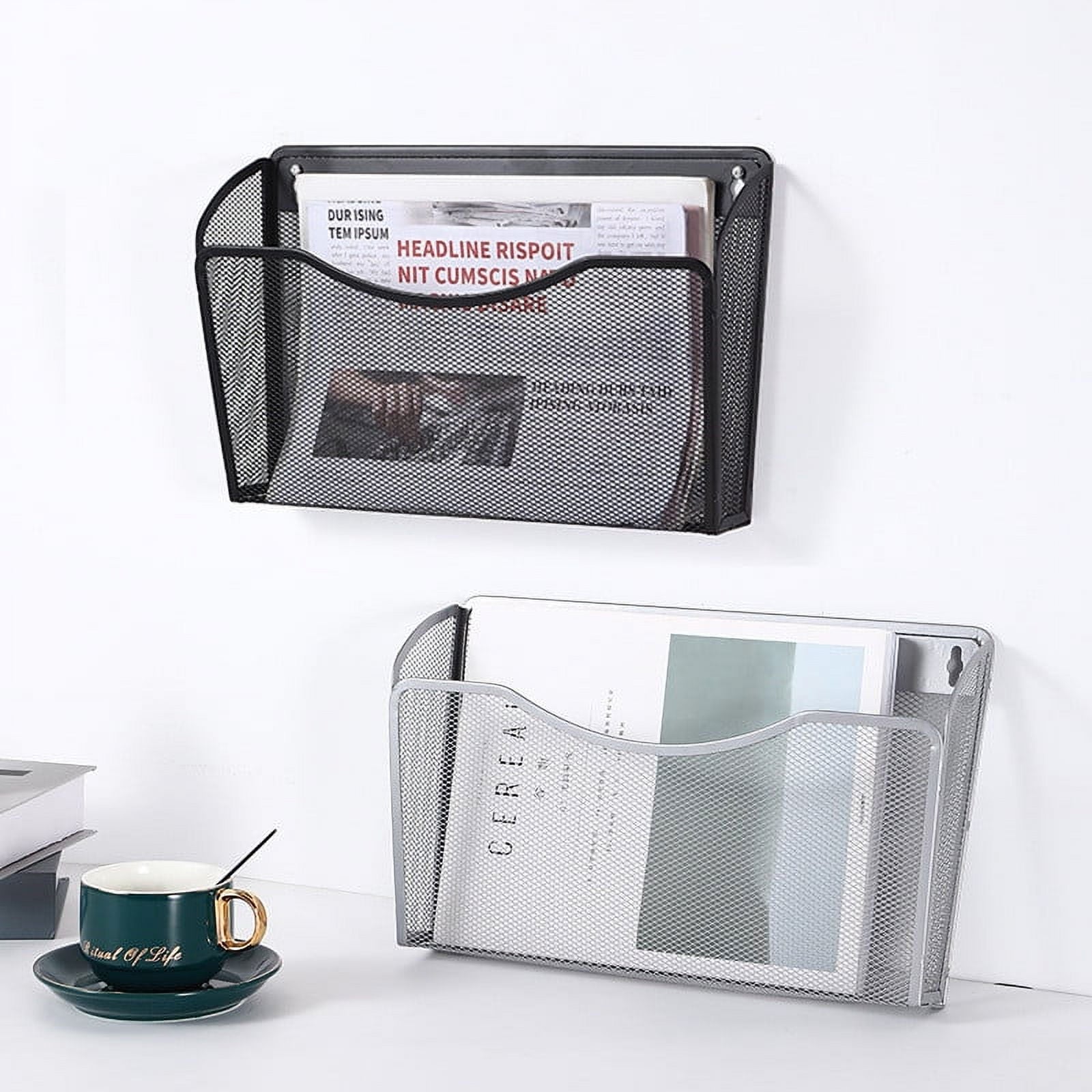 Tutuviw Wall Mount File Organizer Metal Letter Size, Black Silver V1189-WXFWAL-20260319-01072