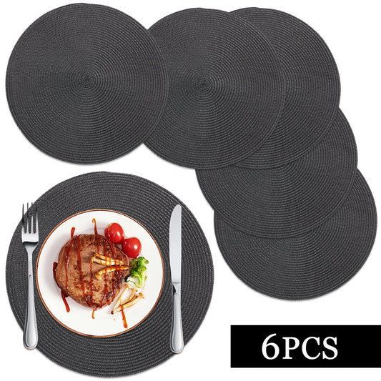 Braided Placemats for Dining Table Set of 6 - Round 15 inch Woven Heat Resistant Non-Slip Kitchen Table Mats, V1189-WXFWAL-20260319-01088