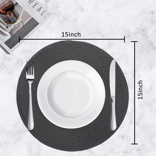 Braided Placemats for Dining Table Set of 6 - Round 15 inch Woven Heat Resistant Non-Slip Kitchen Table Mats, V1189-WXFWAL-20260319-01088