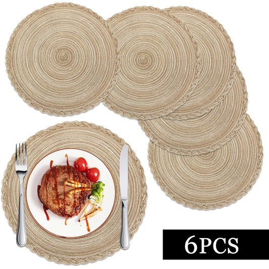 Braided Placemats for Dining Table Set of 6 - Round 15 inch Woven Heat Resistant Non-Slip Kitchen Table Mats, V1189-WXFWAL-20260319-01089