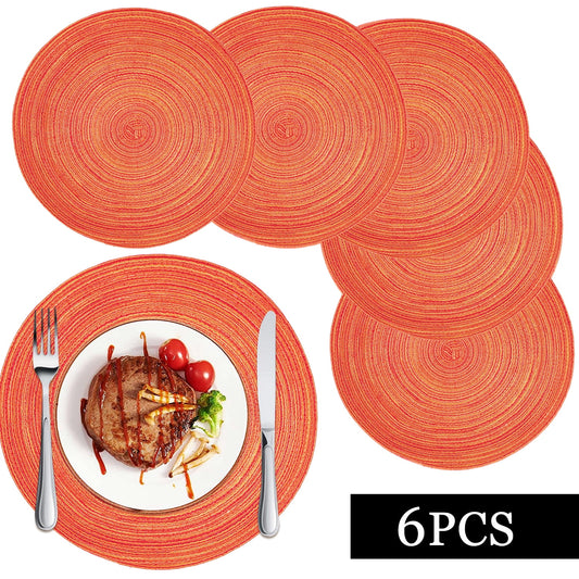 Braided Placemats for Dining Table Set of 6 - Round 15 inch Woven Heat Resistant Non-Slip Kitchen Table Mats V1189-WXFWAL-20260319-01090