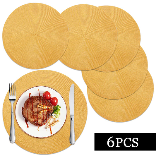 Braided Placemats for Dining Table Set of 6 - Round 15 inch Woven Heat Resistant Non-Slip Kitchen Table Mats, V1189-WXFWAL-20260319-01091