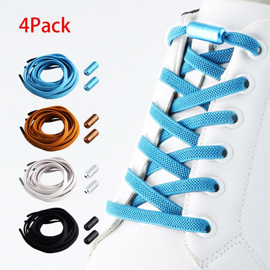 4Pairs No Tie Elastic Shoe Laces Adjustable Tieless Shoelaces, One Size Fits All Adult & Kids,Black, White, V1189-WXFWAL-20260319-01100