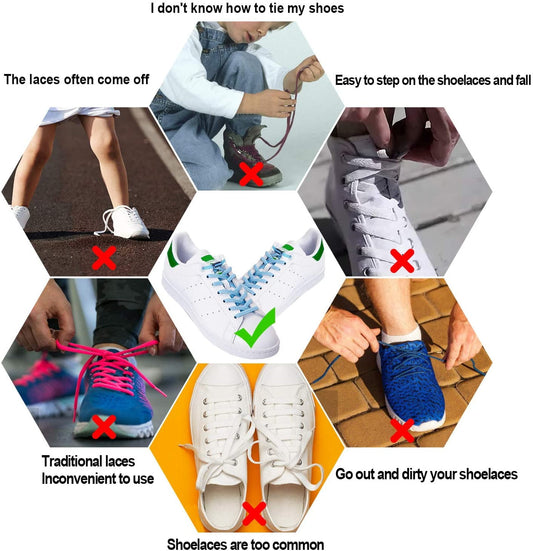 4Pairs No Tie Elastic Shoe Laces Adjustable Tieless Shoelaces, One Size Fits All Adult & Kids,Black, White, V1189-WXFWAL-20260319-01100