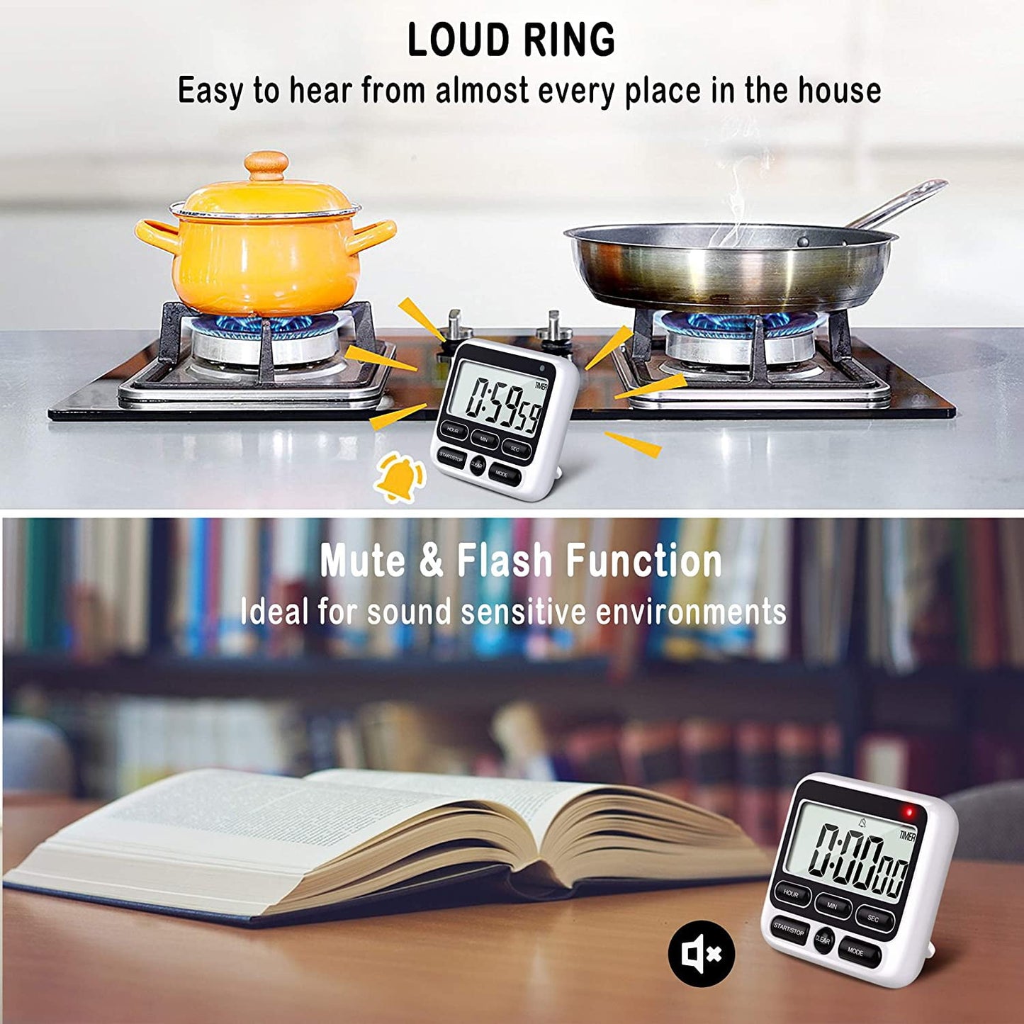 Digital Kitchen Timer, Cooking Countdown Clock with Large LCD Display, Loud Alarm and Strong Timer Black V1189-WXFWAL-20260319-01101