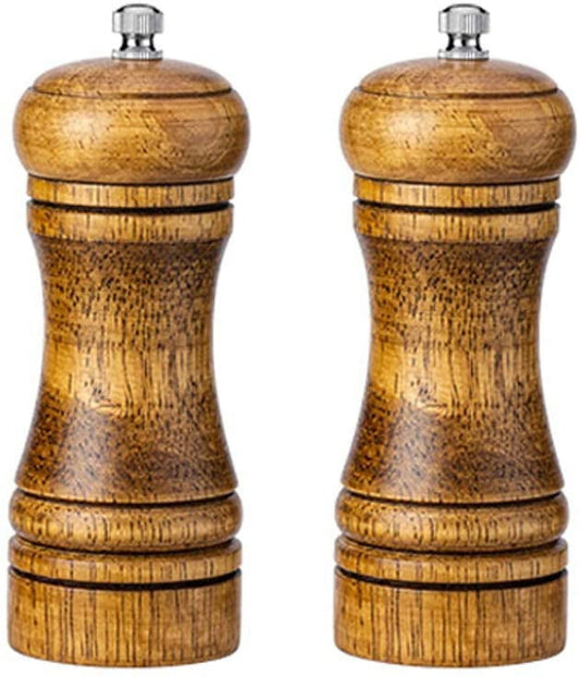 Oak Wood Salt and Pepper Grinder Set: Premium Mills Shakers with Adjustable Coarseness (Set of 2) - 5inch V1189-WXFWAL-20260319-01117