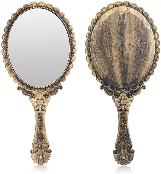 Vintage Handheld Mirror, Small Hand Held Decorative Mirrors for Face Makeup Embossed Flower Portable Antique V1189-WXFWAL-20260319-01134