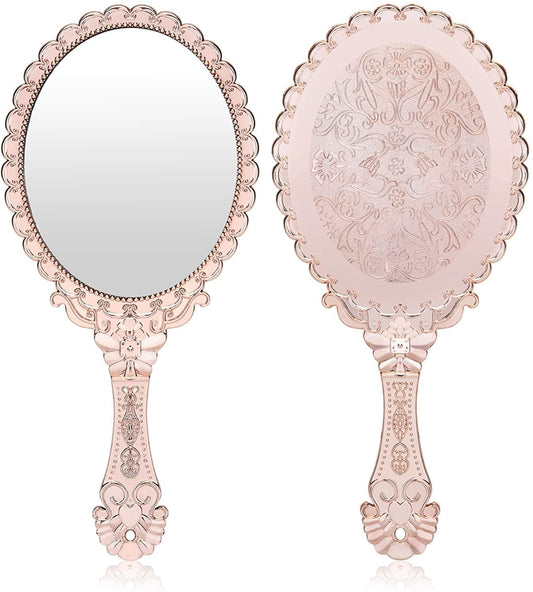 Vintage Handheld Mirror, Small Hand Held Decorative Mirrors for Face Makeup Embossed Flower Portable Antique V1189-WXFWAL-20260319-01136