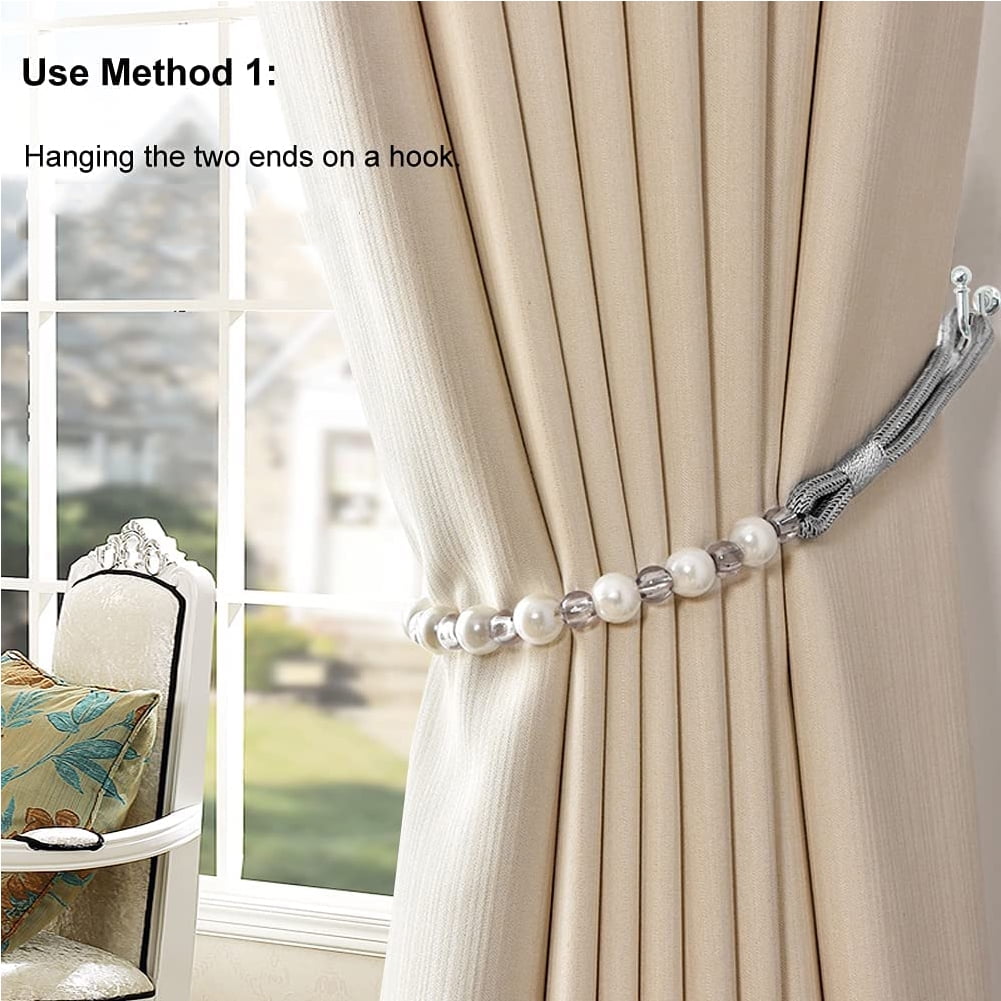 Visland 2 Pack Acrylic Pearl Curtain Tie Backs Curtain Hooks, Elegant Beads Curtain Rope Straps, Decorative V1189-WXFWAL-20260319-01156