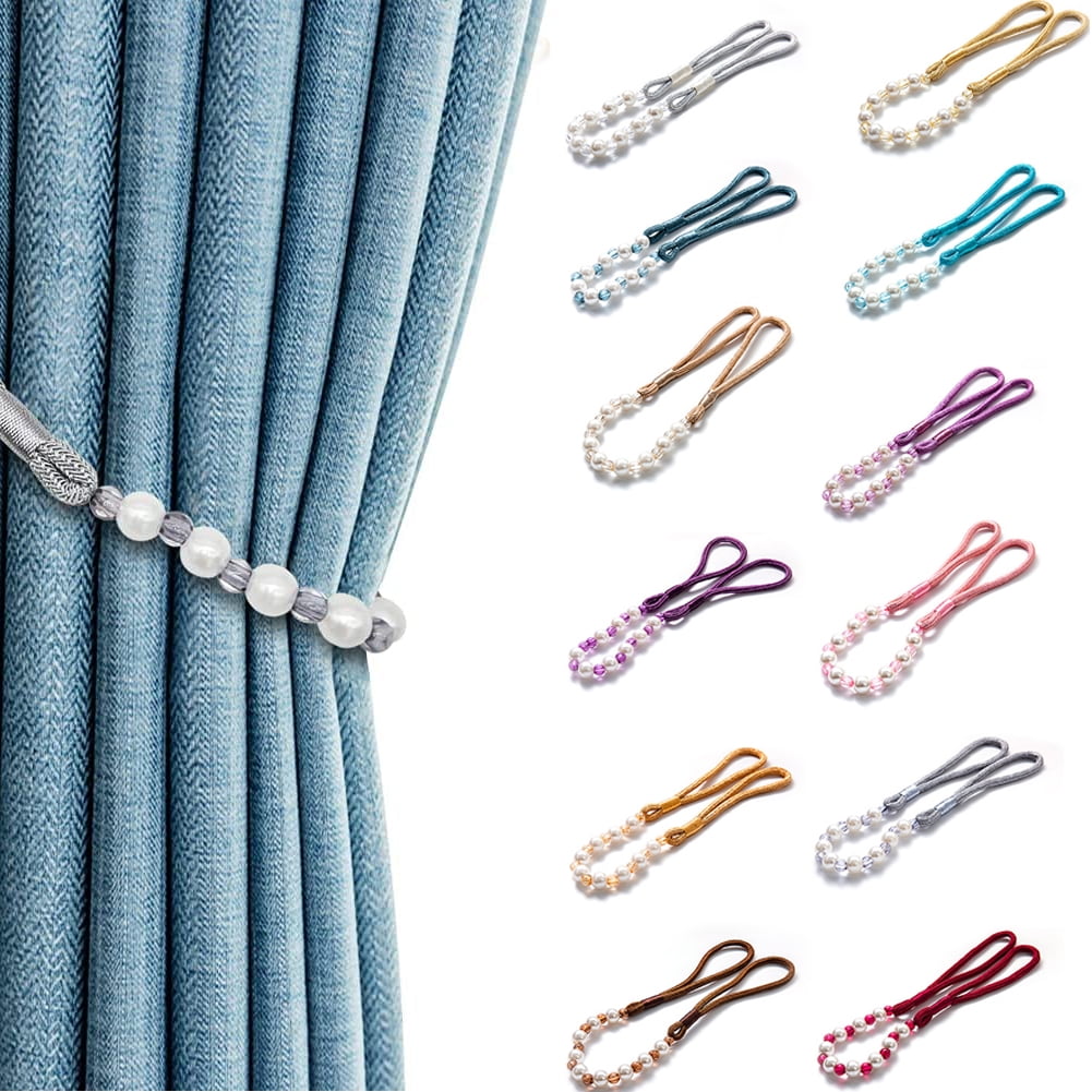 Visland 2 Pack Acrylic Pearl Curtain Tie Backs Curtain Hooks, Elegant Beads Curtain Rope Straps, Decorative V1189-WXFWAL-20260319-01159