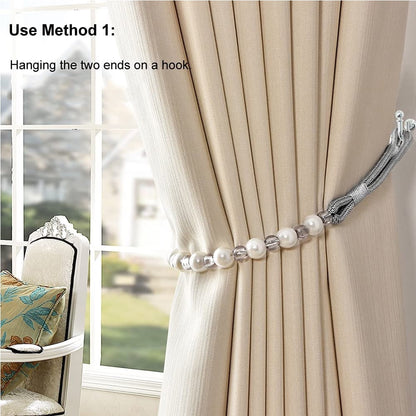 Visland 2 Pack Acrylic Pearl Curtain Tie Backs Curtain Hooks, Elegant Beads Curtain Rope Straps, Decorative V1189-WXFWAL-20260319-01159