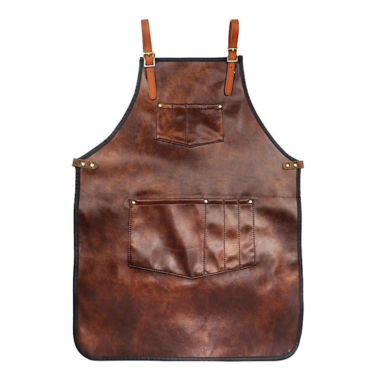 Brown B Chef Apron For Men Women Waterproof Leather Apron With Pockets Cross-Back Straps For Kitchen Bbq V1189-WXFWAL-20260319-01162
