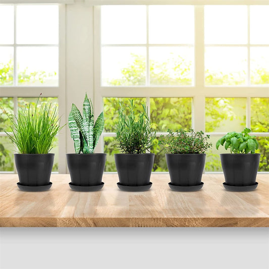 Pots for Plants, 8 Pack 4.8 inch Plastic Planters with Multiple Drainage Holes and Trays - Plant Pots for All V1189-WXFWAL-20260319-01164
