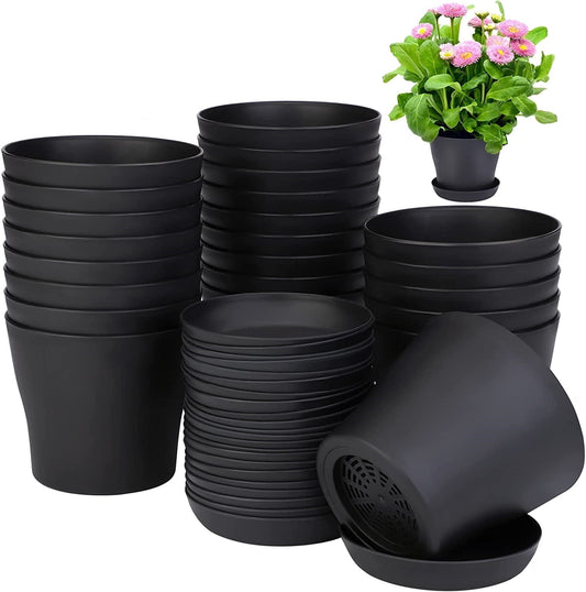 Pots for Plants, 8 Pack 4 inch Plastic Planters with Multiple Drainage Holes and Trays - Plant Pots for All V1189-WXFWAL-20260319-01174