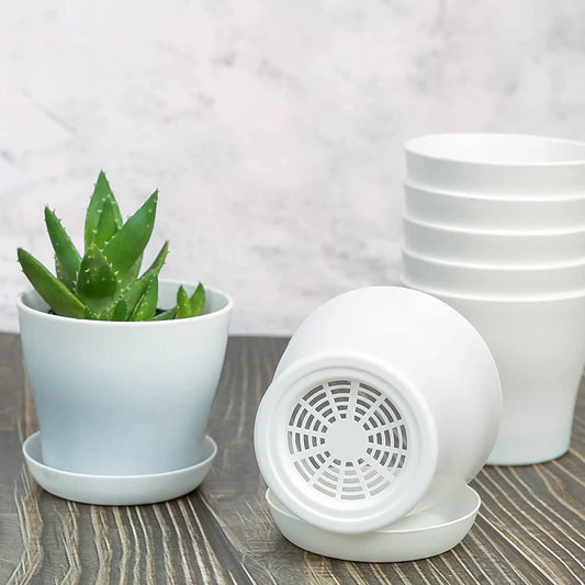 Pots for Plants, 8 Pack 4 inch Plastic Planters with Multiple Drainage Holes and Trays - Plant Pots for All V1189-WXFWAL-20260319-01175
