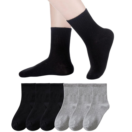 Holzlrgus Kids Athletic Crew Socks Boys Girls Cotton School Uniform Casual Basic Socks 6 Pairs 3-5T Black + V1189-WXFWAL-20260319-01253