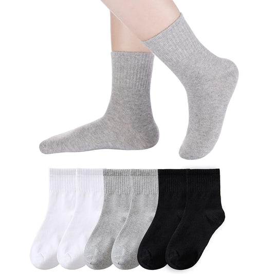 Holzlrgus Kids Athletic Crew Socks Boys Girls Cotton School Uniform Casual Basic Socks 6 Pairs 3-5T Black+ V1189-WXFWAL-20260319-01256