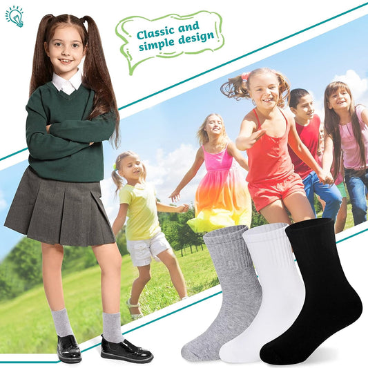 Holzlrgus Kids Athletic Crew Socks Boys Girls Cotton School Uniform Casual Basic Socks 6 Pairs 9 - 12 Years V1189-WXFWAL-20260319-01258
