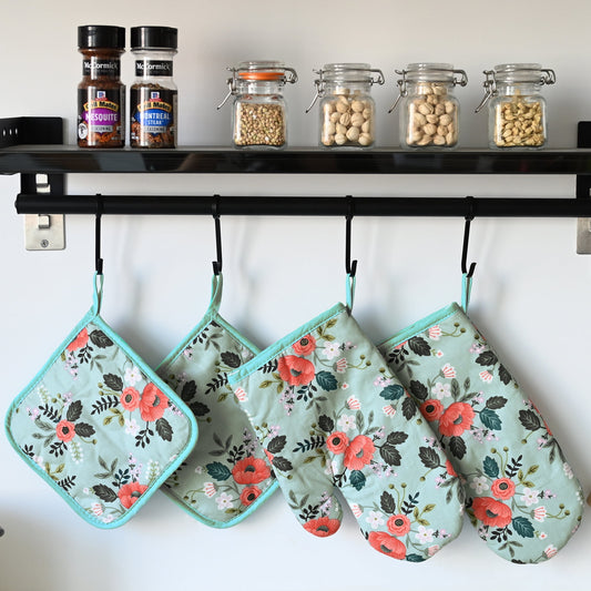 4 Pack Oven Mitts and Pot Holders Set, Heat Resistant Fabric Bake Pot Holders Gloves, Yellow Floral V1189-WXFWAL-20260319-01269