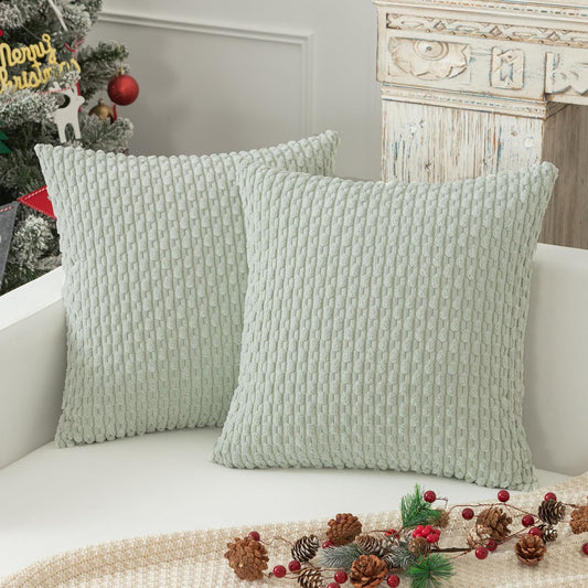 Holzlrgus Fall Set of 2 Striped Textured Velvet Corduroy Decorative Europe Sham Seasonal Autumn Throw Pillow V1189-WXFWAL-20260319-01311
