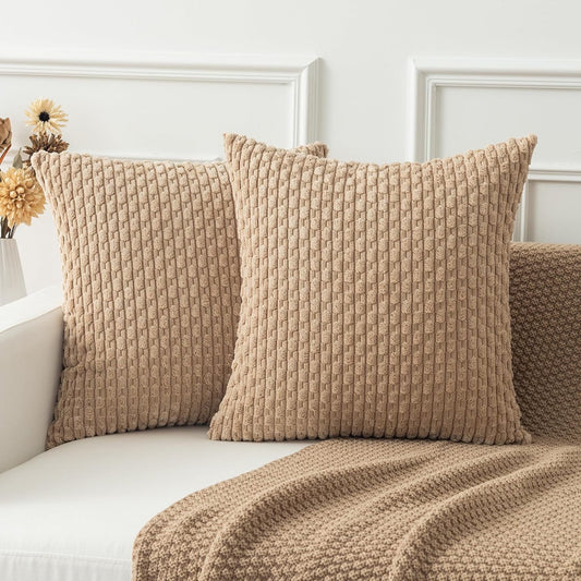 Holzlrgus Fall Set of 2 Striped Textured Velvet Corduroy Decorative Europe Sham Seasonal Autumn Throw Pillow V1189-WXFWAL-20260319-01328
