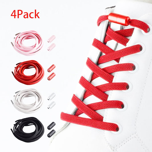 4Pairs No Tie Elastic Shoe Laces Adjustable Tieless Shoelaces, One Size Fits All Adult & Kids(Black, White, V1189-WXFWAL-20260319-01336