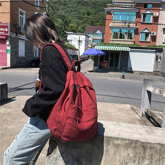 LinYooLi vintage canvas backpack for women men travel backpack solid color simple backpack laptop backpack V1189-WXFWAL-20260319-01382