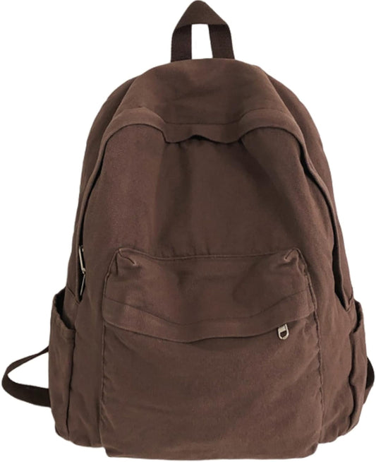 LinYooLi vintage canvas backpack for women men travel backpack solid color simple backpack laptop backpack V1189-WXFWAL-20260319-01383