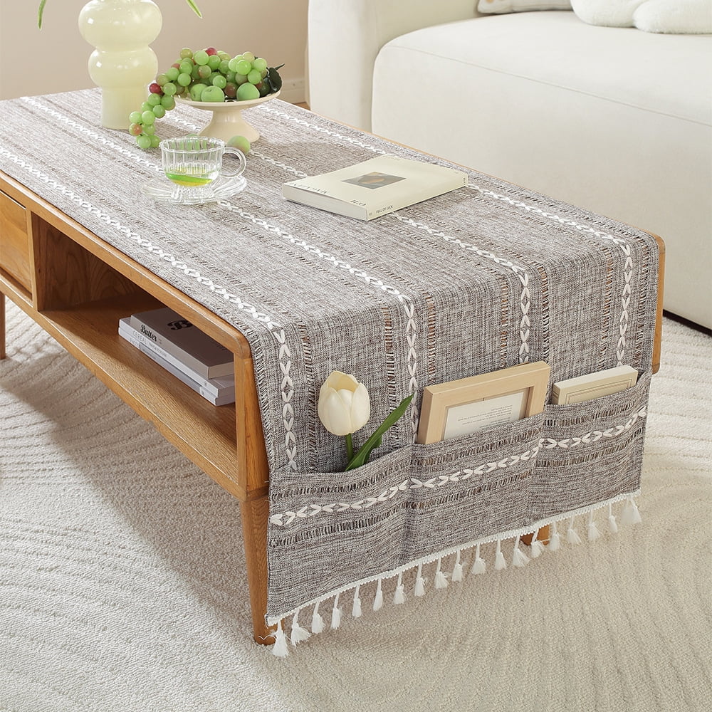 WCHUANG Coffee Table Cloth, Table Cover with Pockets and Tassel, Cotton Linen Rectangle Tablecloths Washer V1189-WXFWAL-20260319-01390