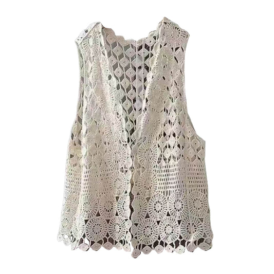 Women Vest Women's Sleeveless Knitted Hollow Vest Retro Crochet Cardigan for Summer Spring Autumn Sleeveless V1189-WXFWAL-20260319-01396