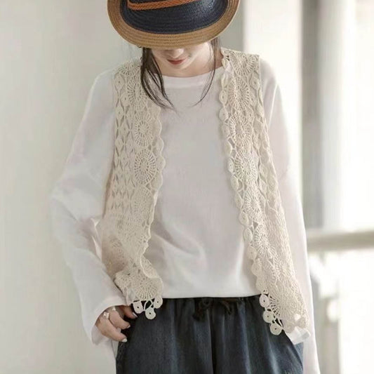 Women Vest Women's Sleeveless Knitted Hollow Vest Retro Crochet Cardigan for Summer Spring Autumn Sleeveless V1189-WXFWAL-20260319-01396