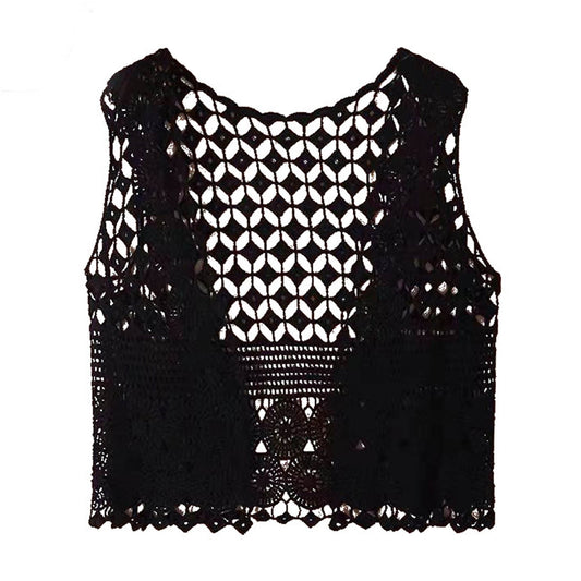 Women Vest Women's Sleeveless Knitted Hollow Vest Retro Crochet Cardigan for Summer Spring Autumn Sleeveless V1189-WXFWAL-20260319-01397