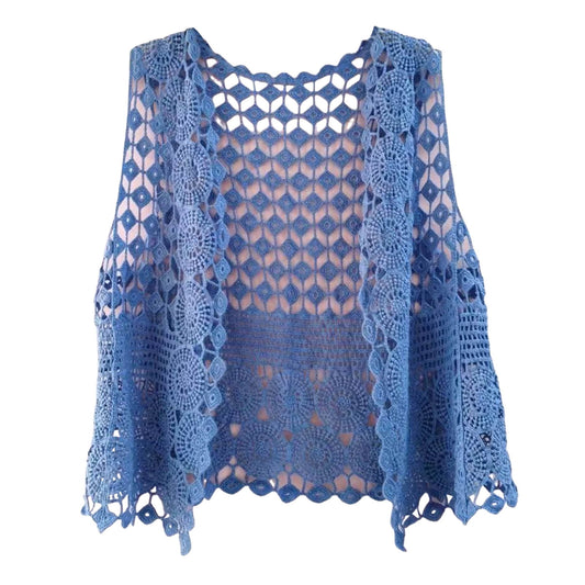 Women Vest Women's Sleeveless Knitted Hollow Vest Retro Crochet Cardigan for Summer Spring Autumn Sleeveless V1189-WXFWAL-20260319-01398
