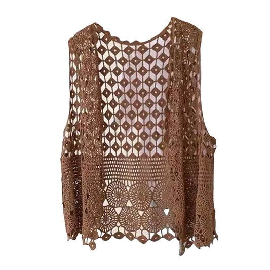 Women Vest Women's Sleeveless Knitted Hollow Vest Retro Crochet Cardigan for Summer Spring Autumn Sleeveless V1189-WXFWAL-20260319-01399