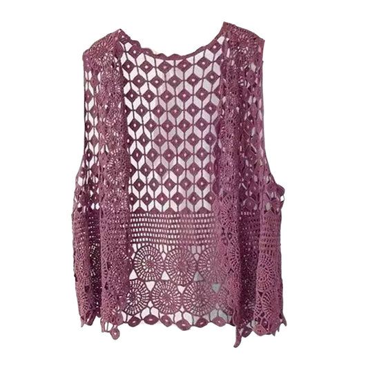 Women Vest Women's Sleeveless Knitted Hollow Vest Retro Crochet Cardigan for Summer Spring Autumn Sleeveless V1189-WXFWAL-20260319-01400