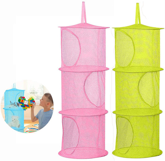 2 Pcs Hanging Mesh Stuffed Animal Storage Hammock Net, Foldable Toy Storage Organizer 3 Compartments Net for V1189-WXFWAL-20260319-01487