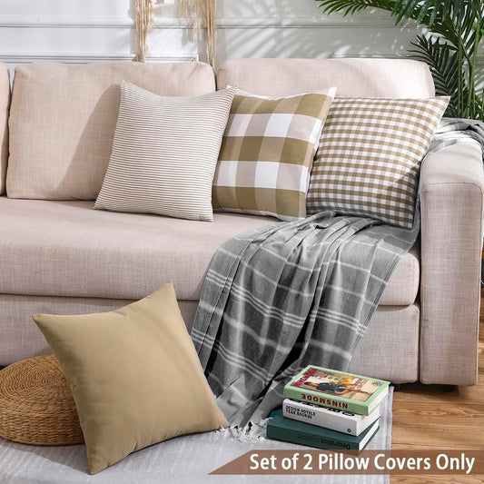Light Blue Farmhouse Buffalo Plaid Pillow Covers 18x18 Set of 2 Patio Outdoor Decor Neutral Checkered Pillow V1189-WXFWAL-20260319-01559