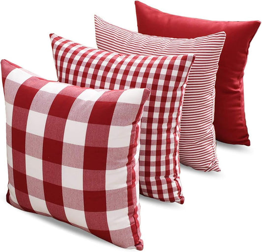 Light Blue Farmhouse Buffalo Plaid Pillow Covers 18x18 Set of 2 Patio Outdoor Decor Neutral Checkered Pillow V1189-WXFWAL-20260319-01560