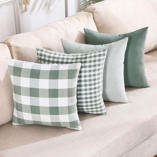 Light Blue Farmhouse Buffalo Plaid Pillow Covers 18x18 Set of 2 Patio Outdoor Decor Neutral Checkered Pillow V1189-WXFWAL-20260319-01562