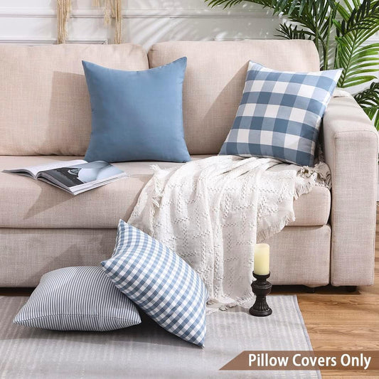 Light Blue Farmhouse Buffalo Plaid Pillow Covers 18x18 Set of 2 Patio Outdoor Decor Neutral Checkered Pillow V1189-WXFWAL-20260319-01563