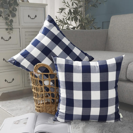 Light Blue Farmhouse Buffalo Plaid Pillow Covers 18x18 Set of 2 Patio Outdoor Decor Neutral Checkered Pillow V1189-WXFWAL-20260319-01564