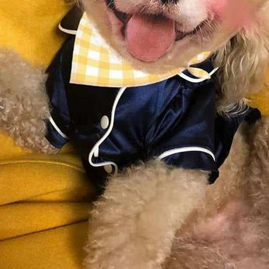 Dog Stain Silk Pajamas Clothes,Button Down Short Sleeve Dog Shirts Loungewear Puppy Pjs for Yorkie Bulldog V1189-WXFWAL-20260319-01624